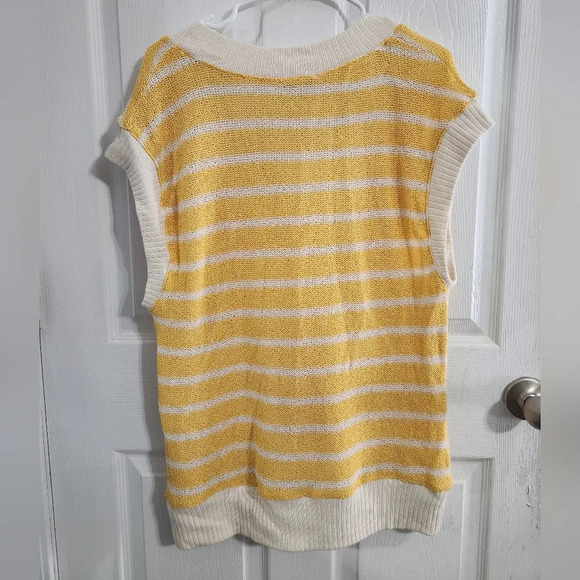 NWT Zara yellow and white striped open knit preppy vest lagenlook oversized SM - Picture 3 of 9